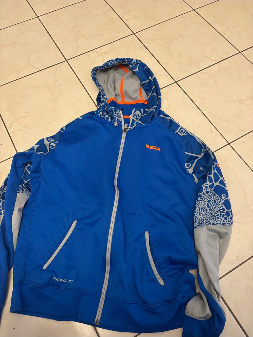 Nike Blue and Gray Performance Zip Hoodie with Orange Accents